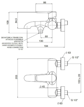 ARMONIA - 2 hole wall-mounted single handle ABS bathtub mixer by Rubinetterie Mariani - view 3